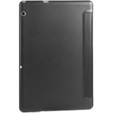 Huawei MediaPad T5 10 inch 3-vouwend horizontaal flip PU leder + schokbestendige honingraat TPU-behuizing met houder(zwart)
