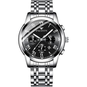 FNGEEN 4006 Heren Automatisch mechanisch horloge waterdicht Quartz Horloge (Wit stalen zwart oppervlak)