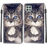 Voltage Coloured Drawing Magnetic Clasp Horizontal Flip PU Leather Case with Holder & Card Slots For Samsung Galaxy A22 5G(C02 Fork Hand White Claw Cat)