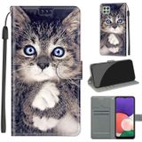 Voltage Coloured Drawing Magnetic Clasp Horizontal Flip PU Leather Case with Holder & Card Slots For Samsung Galaxy A22 5G(C02 Fork Hand White Claw Cat)