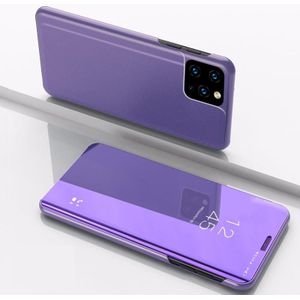 Voor Xiaomi Mi 11 Lite Plated Mirror Horizontal Flip Leren Case met Houder (Purple Blue)