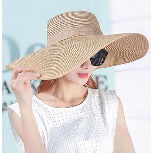 Vrouwen zomer hoeden opvouwbare brede rand strand Sun Straw Cap elegante hoeden Caps  Color:Khaki(M)