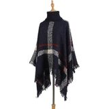 Vrouwen Mid-Length Coltrui Trui Fringed Cloak Shawl  Grootte: Gratis maat (Navy Blue)