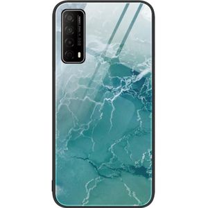 Voor Huawei Enjoy 20 SE 4G Marmeren Patroon Glas Beschermende Telefoon Case (Groene Oceaan)