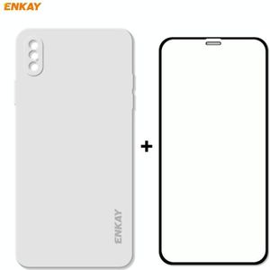 ENKAY ENK-PC0722 Hat-Prince Liquid Siliconen Straight Edge Schokbestendige beschermhoes + 0 26mm 9H 2.5D Full Glue Full Screen Tempered Glass Film For iPhone XS Max(White)