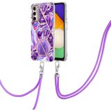 For Motorola Moto G Stylus 2022 4G Electroplating Splicing Marble TPU Phone Case with Lanyard(Dark Purple)