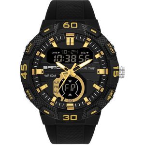 Sanda 3087 Luminous waterdichte dual display Electronic Watch (zwart+goud)