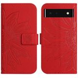 Voor Google Pixel 6 Pro Skin Feel Sun Flower Pattern Flip Leather Phone Case met Lanyard (Rood)