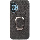 Voor Samsung Galaxy A32 4G Ring Houder Litchi Textuur Lederen Telefoon Case (Zwart)