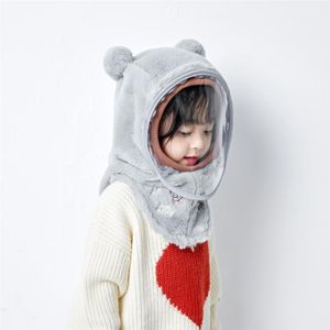 Children Integrated Warm Plush Cap Scarf With Face Mask  Size: About 52-54cm(Blue)