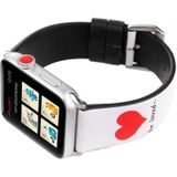 Love Series Leather Replacement Watchbands Voor Apple Watch Series 6 & SE & 5 & 4 44mm / 3 & 2 & 1 42mm (Red Hearts On White)