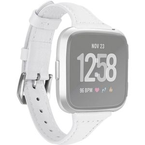 Voor Fitbit Versa 2 Smart Watch Echte Lederen Polsband Watchband  Shrink Version(Wit)