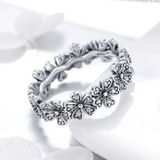 Eenvoudige zilveren Sparkle Daisy Floral Diamond Ring voor vrouwen grootte: 7