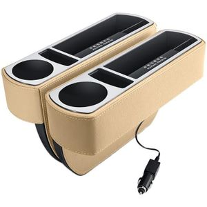 Auto multifunctionele draadloze snellaadconsole PU lederen doos bekerhouder zitgat zij opbergdoos (beige)