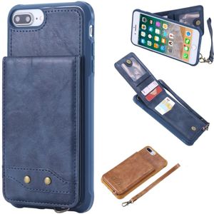 Voor iPhone 8 Plus / 7 Plus Vertical Flip Shockproof Leather Protective Case met Short Rope  Support Card Slots & Bracket & Photo Holder & Wallet Function(Blue)