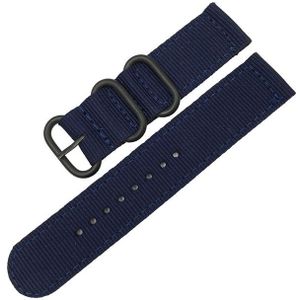 Wasbaar nylon canvas horlogeband  band breedte: 24mm (donkerblauw met zwarte ring gesp)
