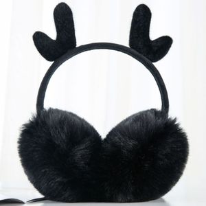 Gewei pluche earmuffs winter warme mode intrekbare oor warmer one size (zwart)