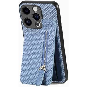 Voor iPhone 15 Pro Max Koolstofvezel Verticale Flip Rits Telefoonhoesje (Blauw)