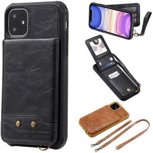 Voor iPhone 11 Vertical Flip Shockproof Leather Protective Case met Long Rope  Support Card Slots & Bracket & Photo Holder & Wallet Function(Black)