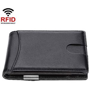RFID Anti-diefstalborstel Heren Vintage lederen portemonnee kaarthoes (plat patroon + zwarte binnenkant)