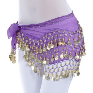 Lady Belly Dance Hip Sjaal Accessoires 3-Row Belt Skirt Bellydance Waist Chain Wrap Adult Dance Wear (Paars)