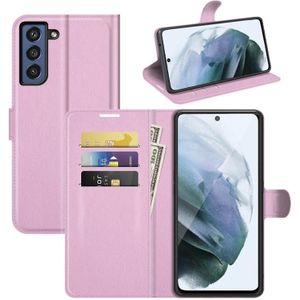 Voor Galaxy S21 FE Litchi Texture Horizontale Flip Bescherming Case met Houder & Card Slots & Wallet (Pink)