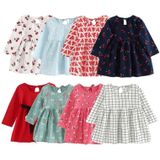 Girl Dress Children Dress Girls Long Sleeve Plaid Dress Soft Cotton Summer Princess Dresses Baby Girls Clothes  Size:130cm(Rose Red Flower)