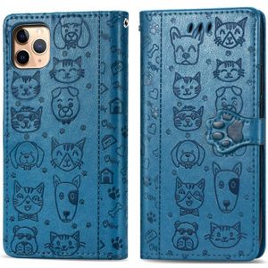 Voor iPhone 11 Pro Max Cute Cat en Dog Embossed Horizontale Flip PU Lederen Case met houder / kaartslot / Portemonnee / Lanyard(Blauw)