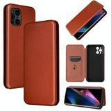 Voor Oppo Find X3 / X3 Pro Carbon Fiber Texture Magnetische Horizontale Flip TPU + PC + PU Lederen Case met Card Slot (Bruin)