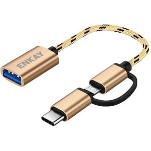 Enkay ENK-AT113 2 in 1 Type-C / Micro USB naar USB 3.0 Nylon gevlochten OTG-adapterkabel