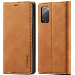 Voor Samsung Galaxy S20 FE LC. IMEEKE Sterk Magnetisme Ultradun horizontaal flip schokbestendige matte TPU + PU lederen kast met Holder & Card Slots & Wallet(Bruin)