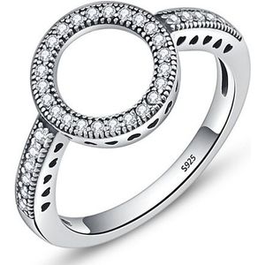 2 PC'S echte 925 sterling zilver gelukkige cirkel Diamond halo ringen  ring maat: 6 (wit)
