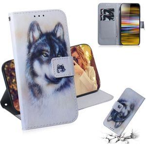 Witte Wolf patroon gekleurde tekening horizontale Flip lederen draagtas voor Sony Xperia 10 plus  met houder & kaartsleuven & portemonnee