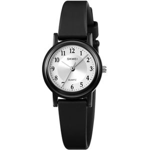 SKMEI 1659 Dunne PU lederen band Kleine wijzerplaat Quartz horloge voor dames (zwart geval digitaal type)