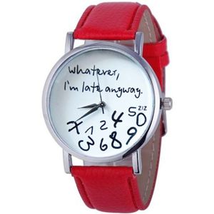 Alfabet nummer patroon lederen riem horloge (rood)
