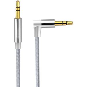 AV01 3.5 mm male naar Male elleboog audio kabel  lengte: 2m (zilvergrijs)