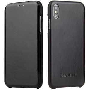 Fierre Shann Business Magnetic Horizontal Flip Genuine Leather Case Voor iPhone XS Max(Zwart)