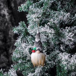 2 stuks kerstboom hanger gebreide lichtgevende gezichtsloze pop (grijze golven)