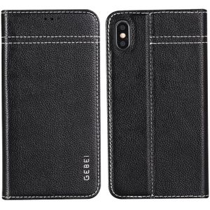 Voor iPhone XS/X GEBEI top-nerf leder horizontale Flip beschermende case met houder & kaartsleuven (zwart)