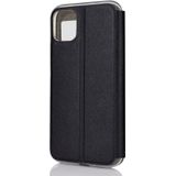 Voor iPhone 11 Pro Max matte textuur horizontale Flip beugel mobiele telefoon holster venster met beller-ID en metalen knop dia te ontgrendelen (zwart)