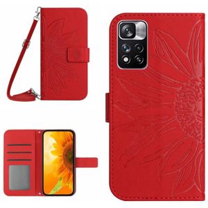 Voor Xiaomi Redmi Note 11 5G / Note 11T 5G / Poco M4 Pro 5G Skin Feel Sun Flower Pattern Flip Leather Phone Case met Lanyard (Rood)