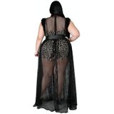 Doorzichtig sexy net garen plus size jurk tweedelige pak (kleur: zwart Maat: XXXXL)