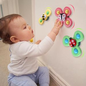 3 in 1 vingertop spinner baby rammelaar driekleurige insect sucker draaien en draai leuke baby bad speelgoed