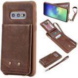 Voor Galaxy S10e Vertical Flip Shockproof Leather Protective Case met Short Rope  Support Card Slots & Bracket & Photo Holder & Wallet Function(Coffee)