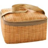 Draagbare gesoleerd thermische lunch box canvas imitatie rotan lunch Bag picknick container