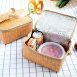 Draagbare gesoleerd thermische lunch box canvas imitatie rotan lunch Bag picknick container