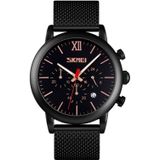 Skmei 9203 Night Light Mannen Kijken Fashion Leisure Multi-Function Timing Steel Mesh Belt Quartz Horloge (Zwart)