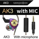 QKZ AK3-bestand In-ear subwoofer Draadgestuurde koptelefoon met microfoon