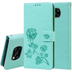 Voor Xiaomi Poco X3 NFC Rose Embossed Horizontal Flip PU Leather Case met Holder & Card Slots & Wallet(Groen)