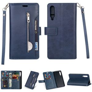 Voor Xiaomi Mi 9 / Mi 9 Explorer Multifunctionele Rits Horizontale Flip Lederen Case met Holder & Wallet & 9 Card Slots & Lanyard(Blauw)